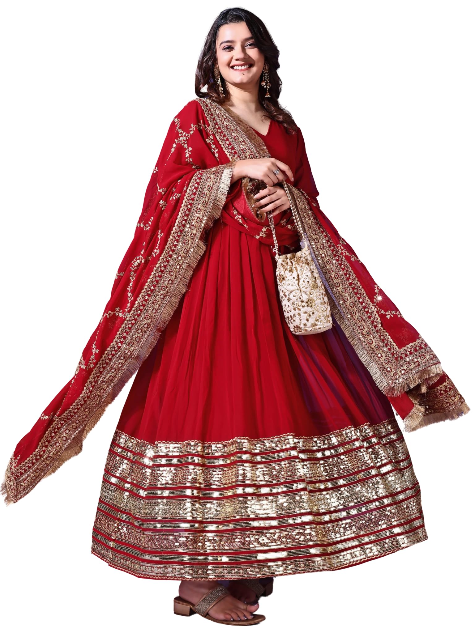 Fashion Basket Georgette Maroon Anarkali Gown For Women