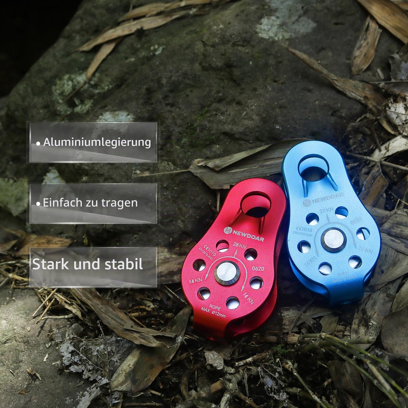 NewDoar CE-Zertifizierter 28KN Mikro Seilrolle Umlenkrolle für Seile mit max. Durchmesser bis 12 mm zum Klettern, Rettungsheben und zur Anhängerkupplung Riemenscheiben