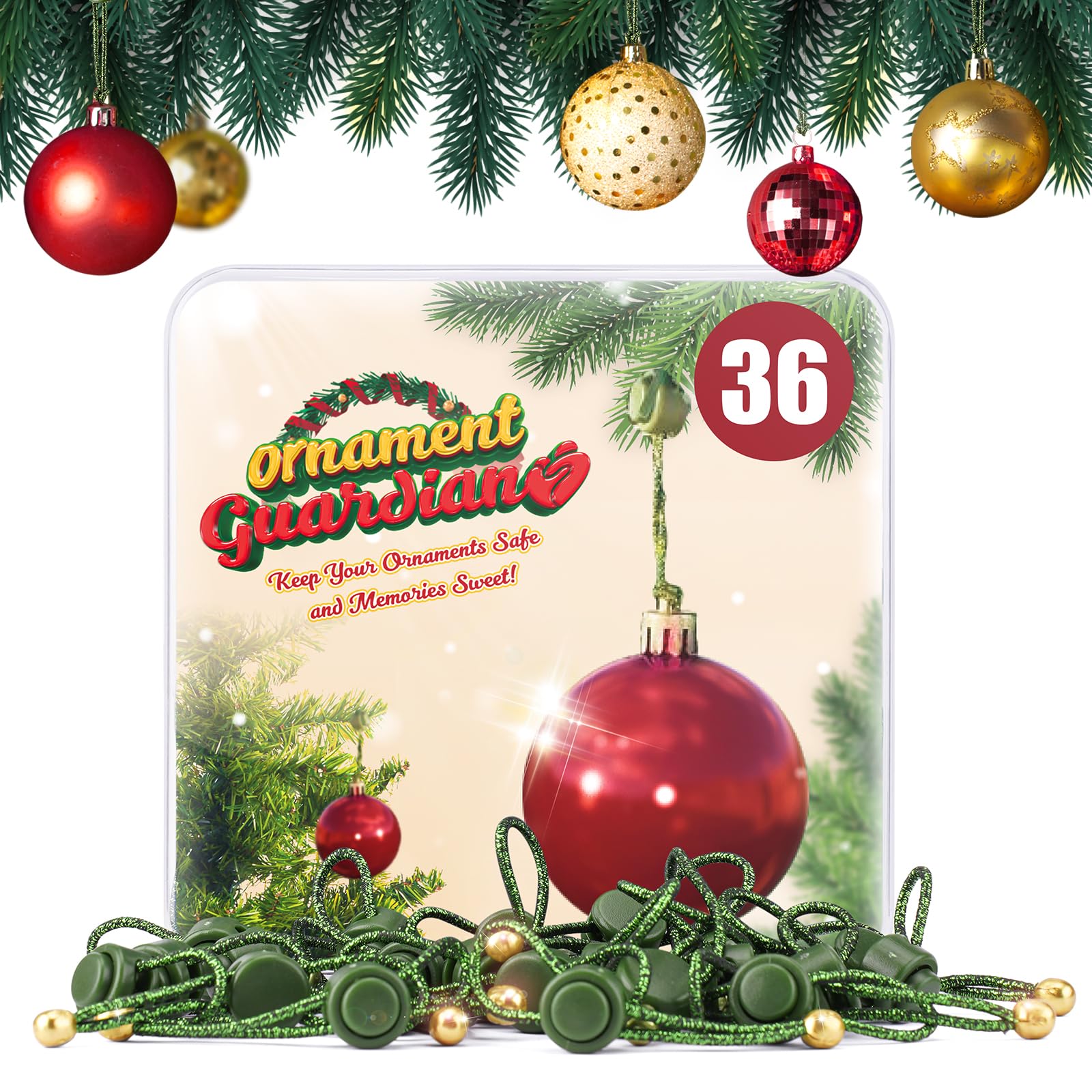 Christmas Ornament Guardian, Adjustable Ornament Hooks for Hanging Small Large Heavy Ornaments, Ornaments Hanger Hooks for Christmas Tree Hanging Holiday Ornaments (36)