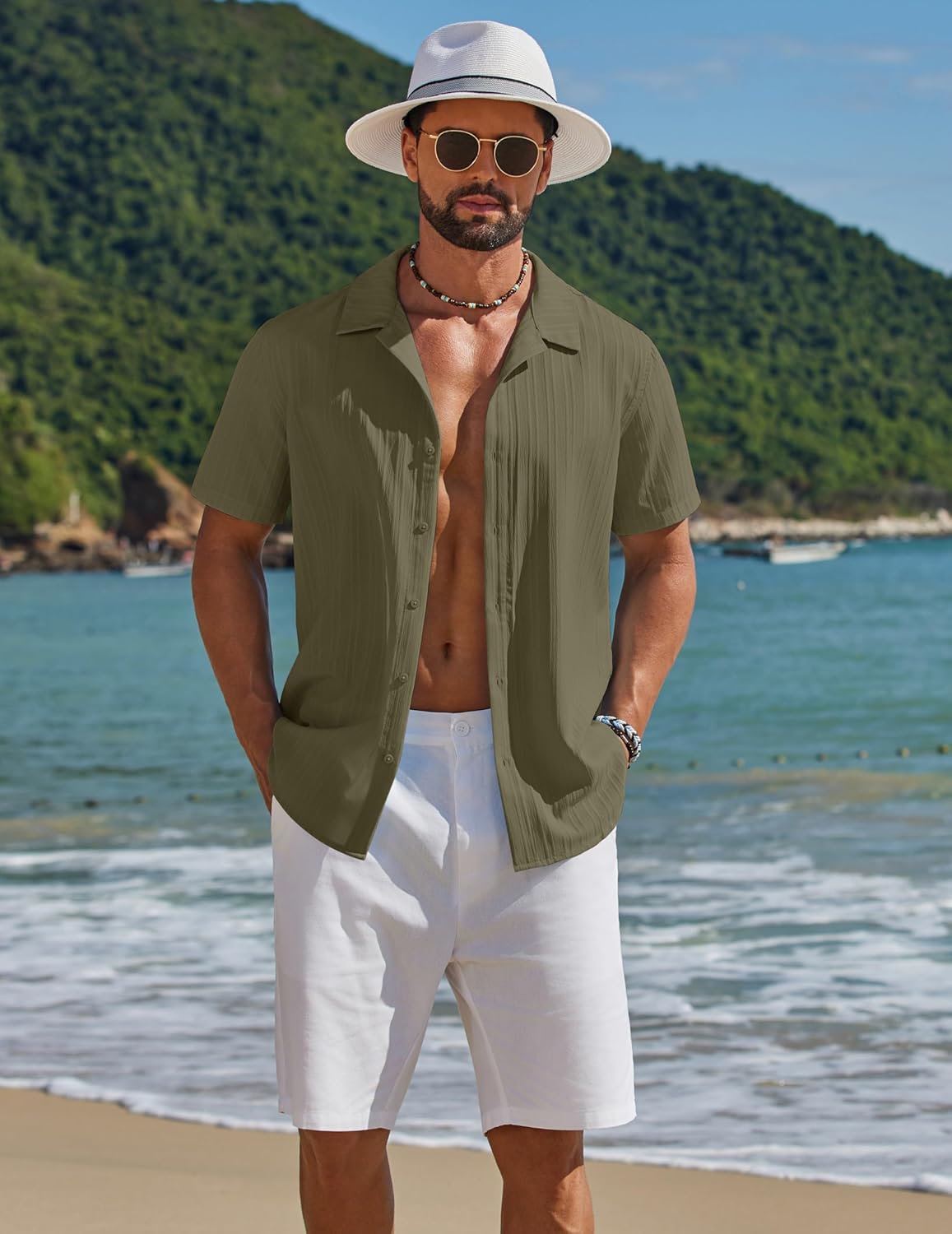COOFANDY Men's Short Sleeve Casual Button Down Shirts Textured Summer Beach Shirt - Image 4