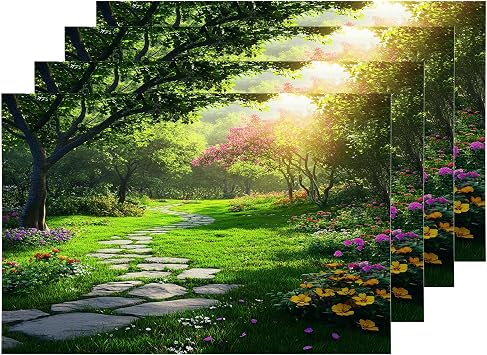 Shrahala Environment Natural Beauty Set of 4 12 X 18 Inch Linen Placemats, Sunlit Area Blooming Plants Burlap Table Mat Washable Double Layered Heat Insulation for Indoor/Outdoor