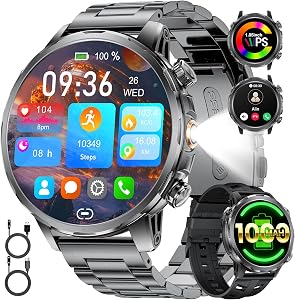LIGE 1000 mAh Men’s Military Smartwatch, 1.85 Inch Smart Watch with Bluetooth Calling, 100 + Sports Modes, LED Flashlight …