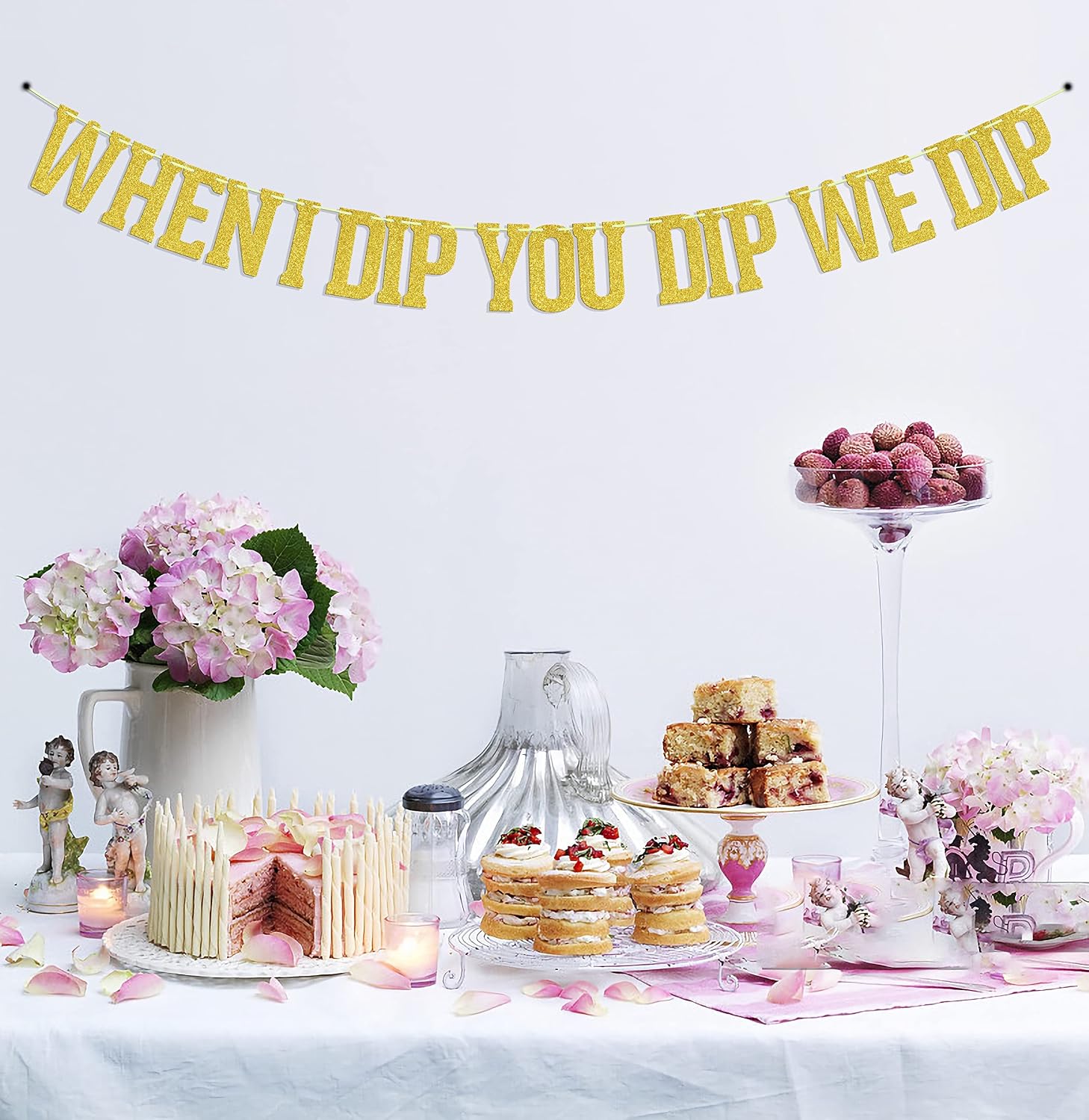 When I Dip You Dip We Dip banner, 90s Birthday Decoration, Fiesta Bachelorette Party Decorations, 80's Party Decor, Bridal Shower Hip Hop Pop Culture Party Supplies Gold Glitter image 4