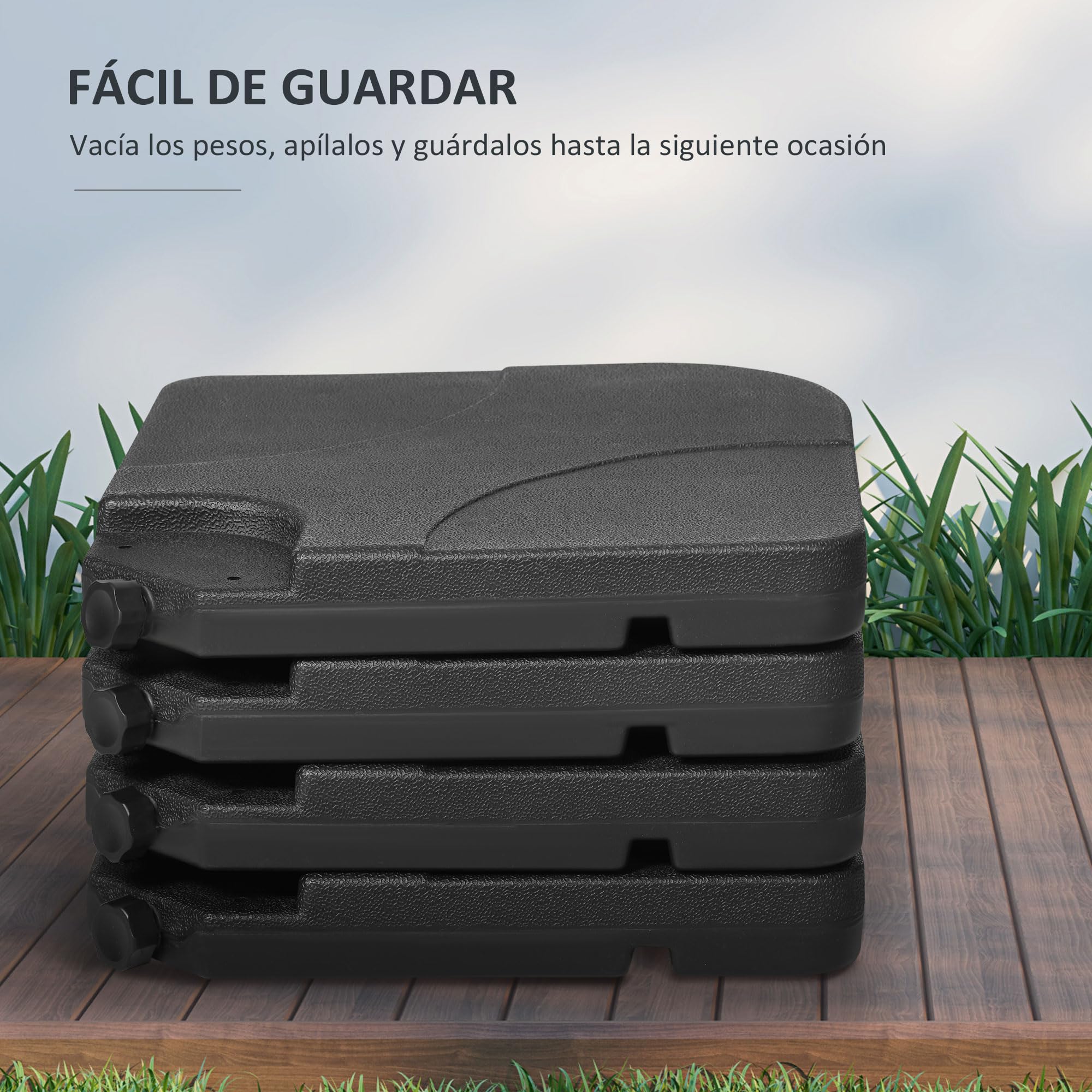 Outsunny Peso para Base de Sombrilla Rellenable para Base Cruzada Negro | 4 Piezas, para Sombrilla Excéntrica Cuadrado, Agua 15 L, Arena 19,5 kg