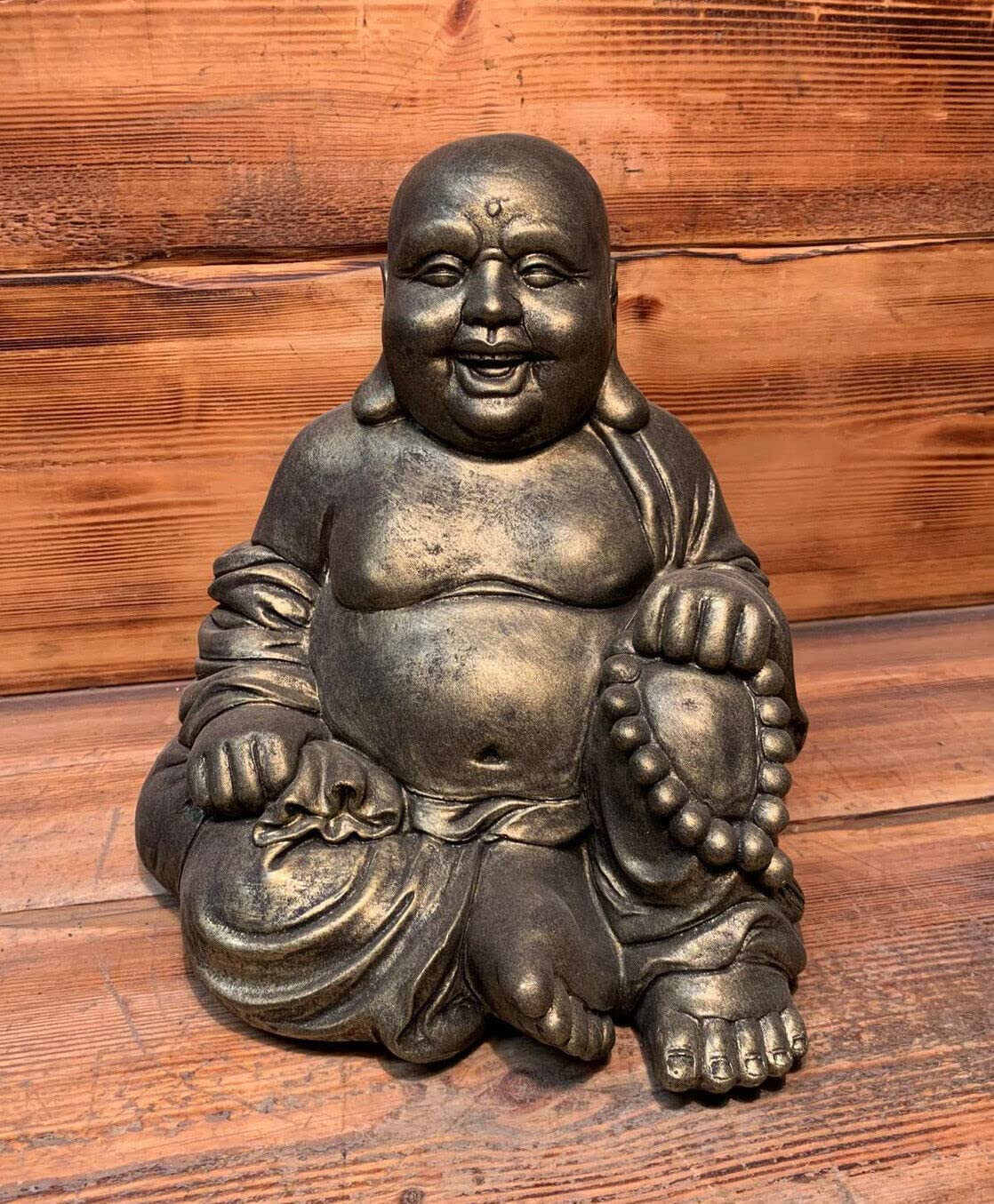 J And L Stone Ornaments Gold Stone Garden Laughing Buddha Sitting Down Lucky Zen Large Statue Ornament