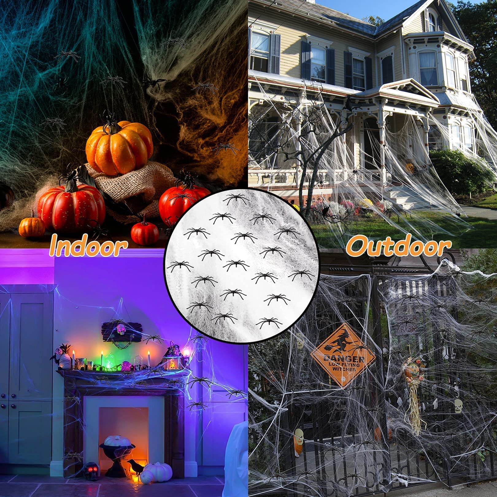 Halloween Spinnennetz Mit 60 G Viskose & 30 Plastikspinnen – Dehnbar Für Bis Zu 300 M², Indoor & Outdoor Deko