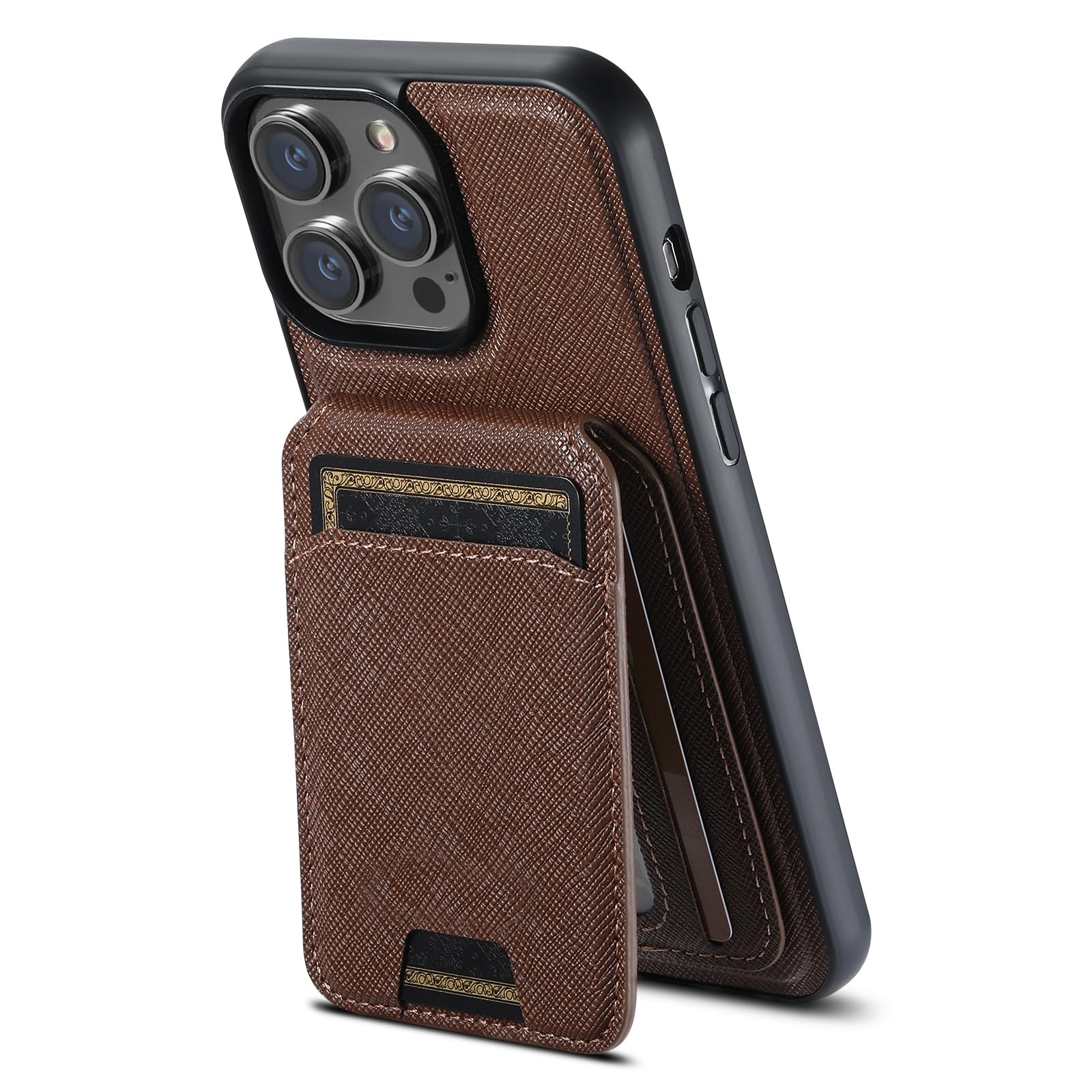 Magnetyczne etui na iPhone'a 16 Pro Max / 16 Pro/16 Plus/16, odpinane etui portfelowe z uchwytem na karty, podpórka, logo widok, skórzane etui na telefon, brązowe, rozmiar 16 Plus