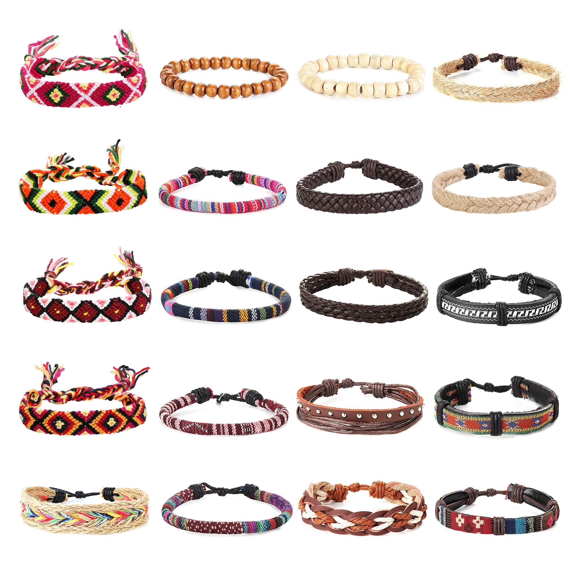 YADOCA 20-29 Piezas Pulseras de Cuero para Hombres Mujeres Multinivel Cuero Trenzado Cuentas de Madera Pulseras de Árbol de la Vida Brazalete Ajustable
