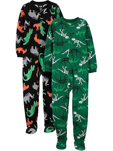Simple Joys by Carter's Kids' Loose-fit Flame Resistant Fleece Footed Pajamas - 8 - Black Forest Animals/Dark Green Dinosaur