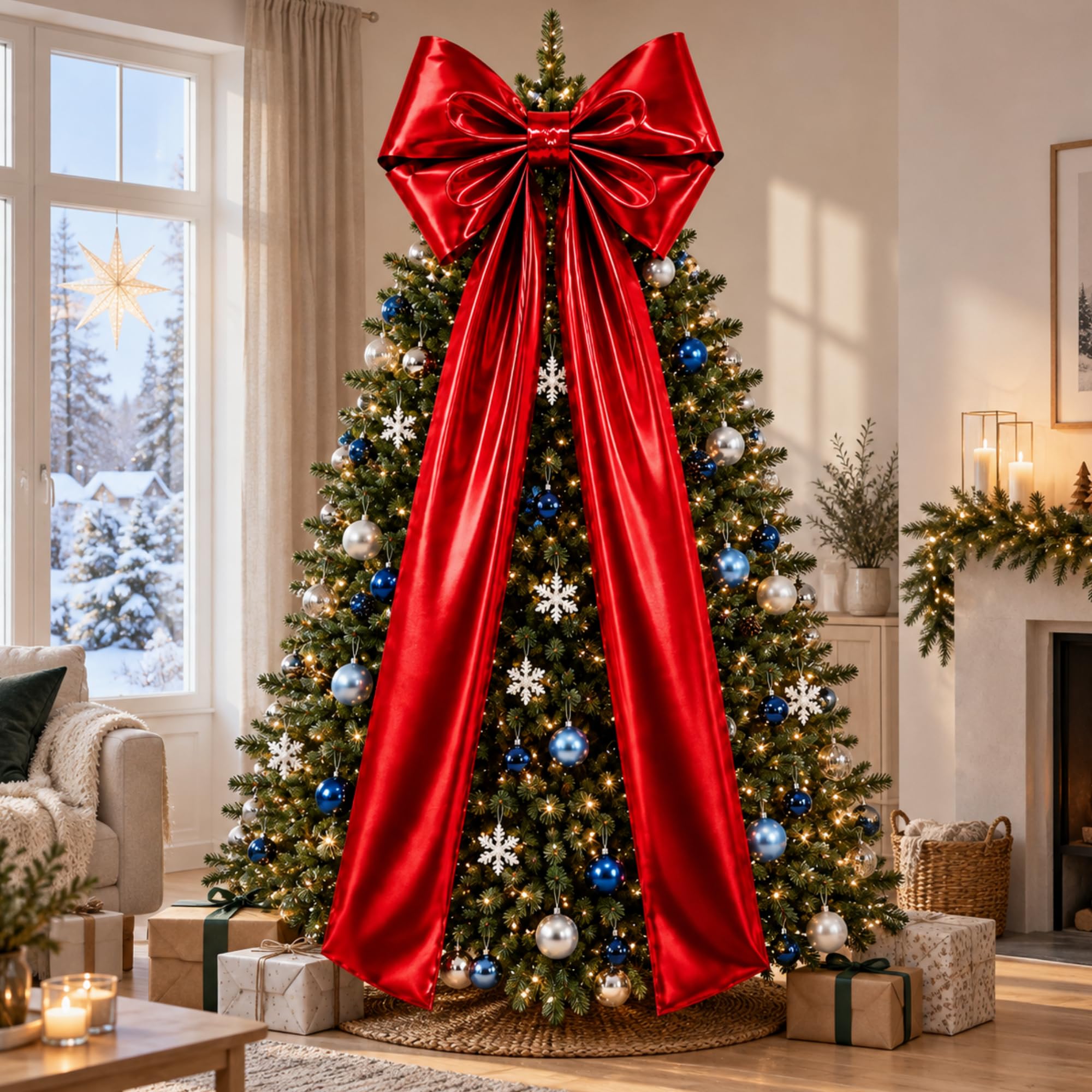XunYee Large Metallic Foil Christmas Tree Bows, 19.7 x 71 Inch, Red
