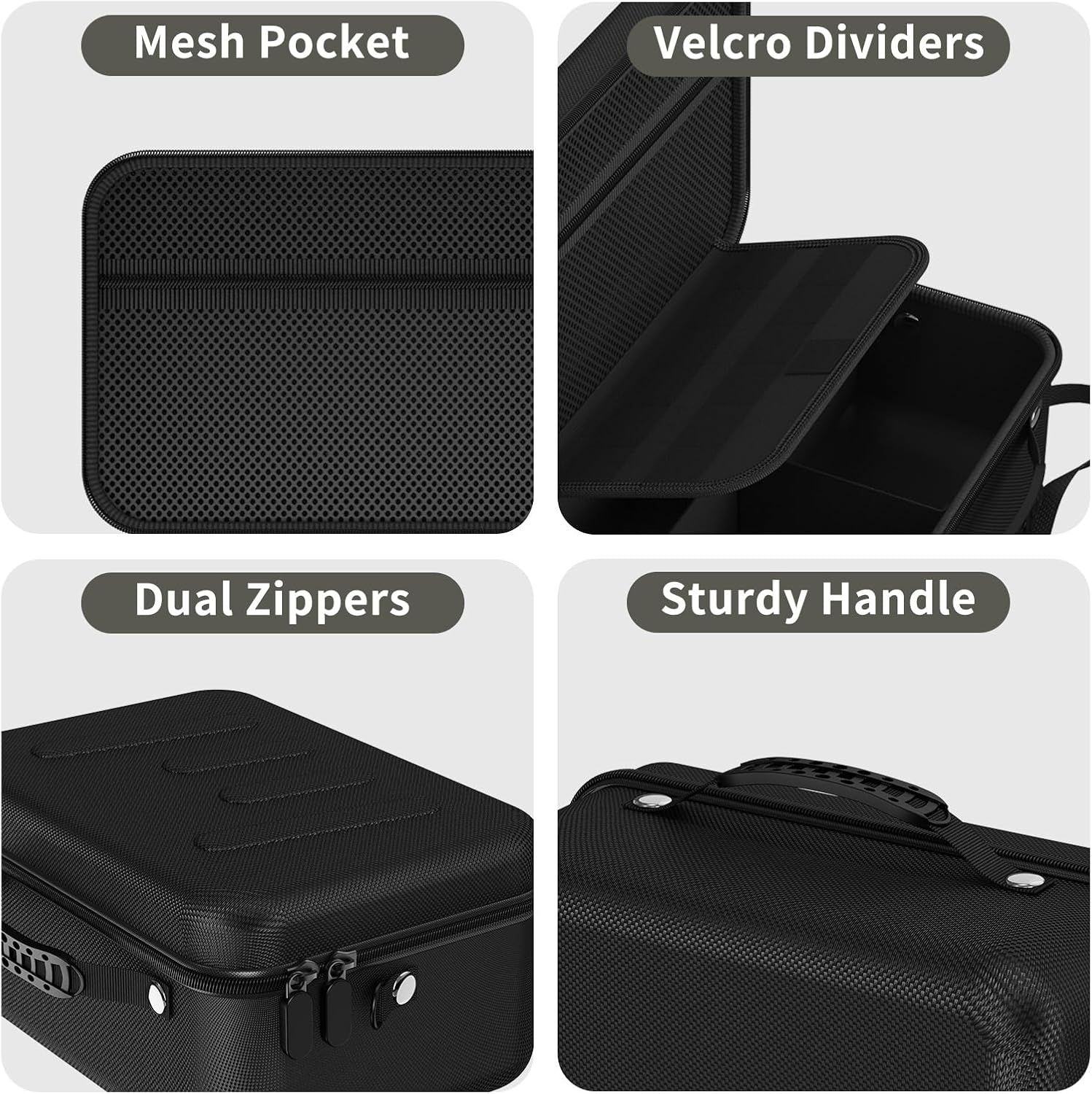 Hard Shell Camera Case Compatible with Canon EOS Rebel T7/R50/R100 and More DSLR & Mirrorless Cameras – Portable Travel Bag with Adjustable Dividers, Mesh Pocket & Shoulder Strap (Black) - Image 4