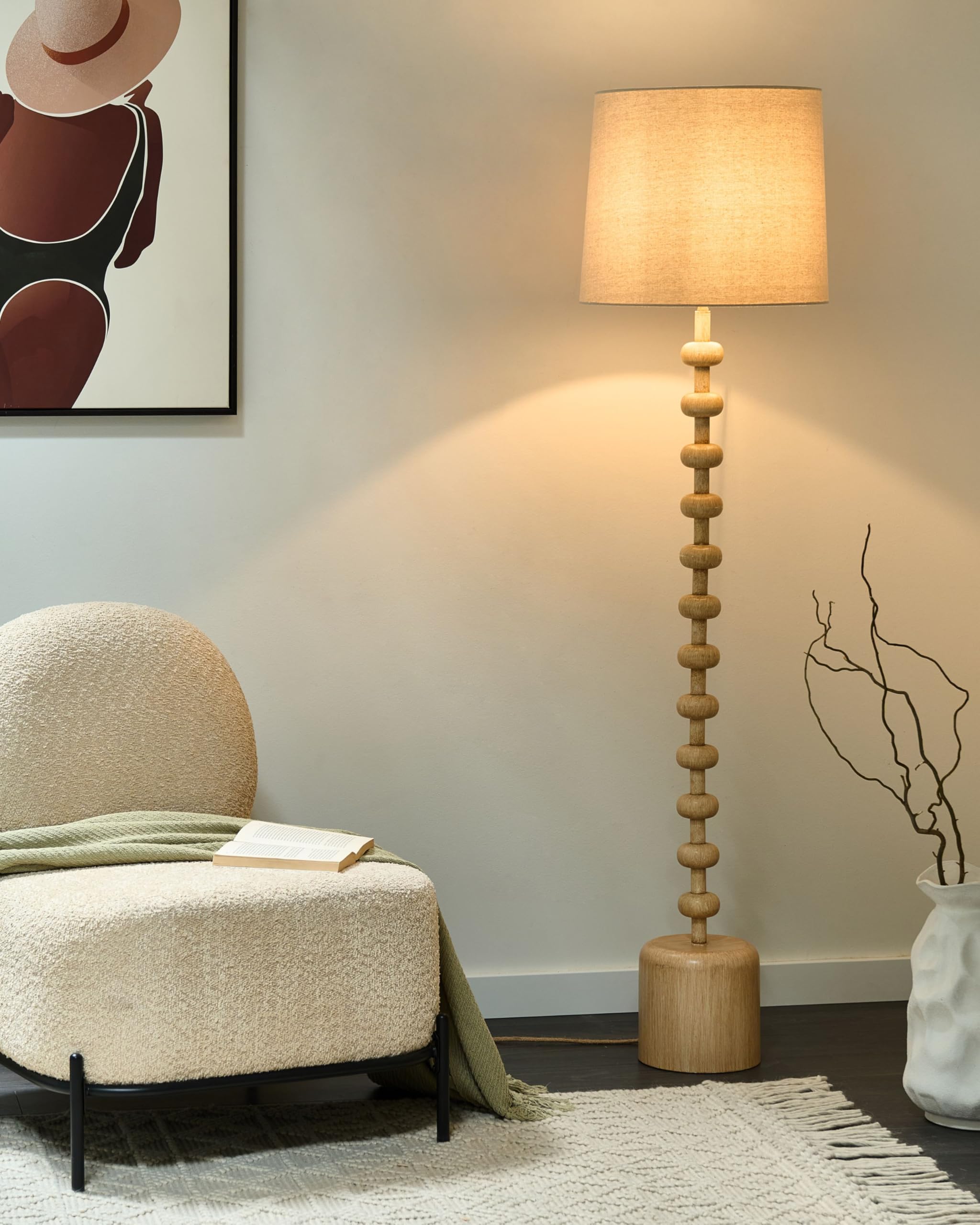 Beliani Lampadaire Classique en Métal avec Abat-Jour en Tissu Perlé Marron Clair Krios