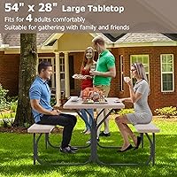 Vista 4 de GYMAX Mesa de pícnic, banco de picnic fácil de montar con mesa de grano de madera para todo tipo de clima y marco de metal, mesas de picnic