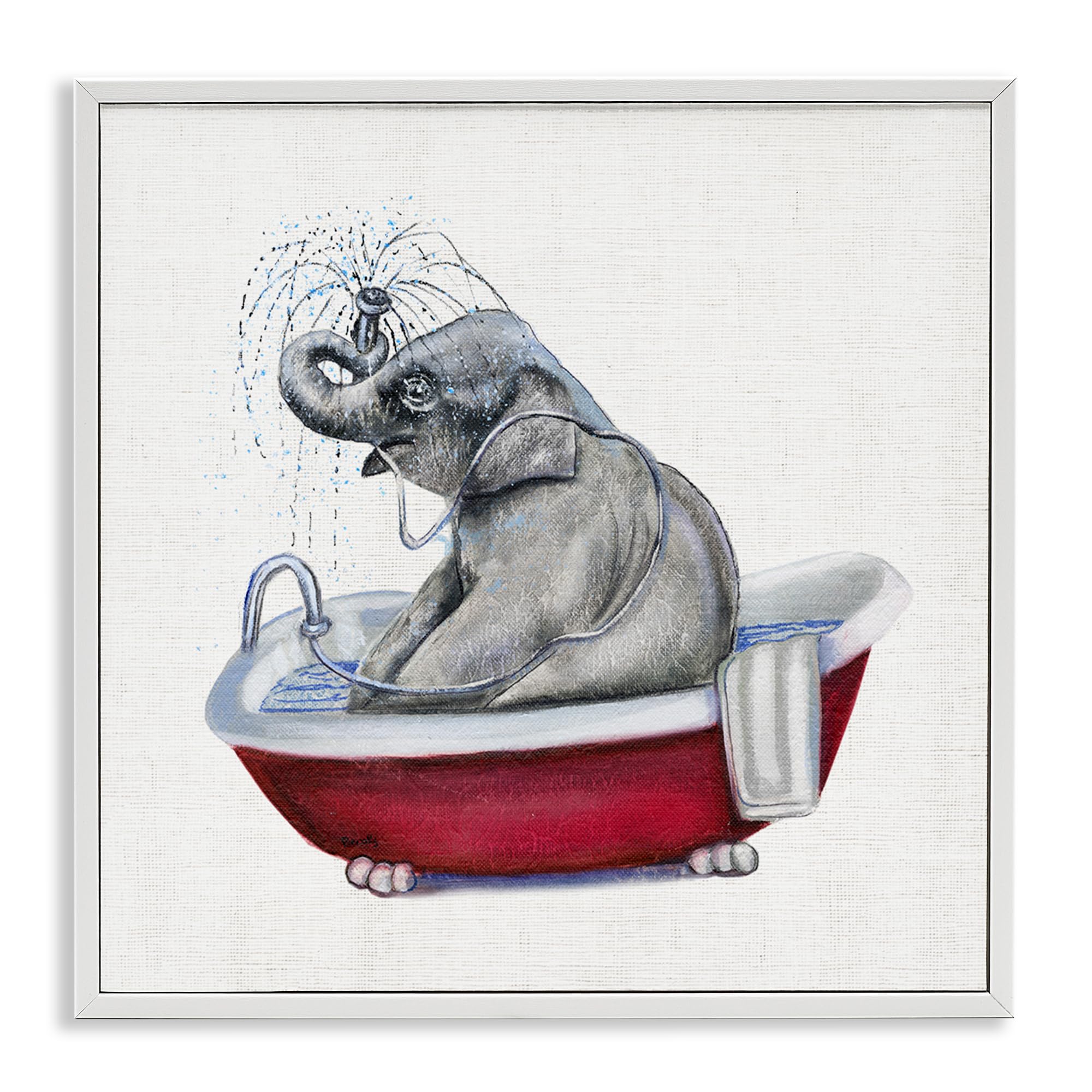 Playful Safari Elephant Bathtub, 17 x 17 Inch Framed Giclée Print