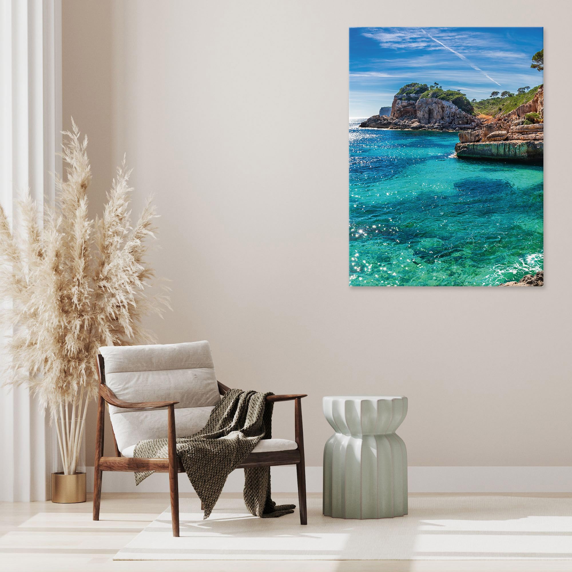 GP TONER Dipinto su tela per la decorazione della casa dell'ufficio Paesaggio Rocce Acqua Alberi Sole 50x80 cm