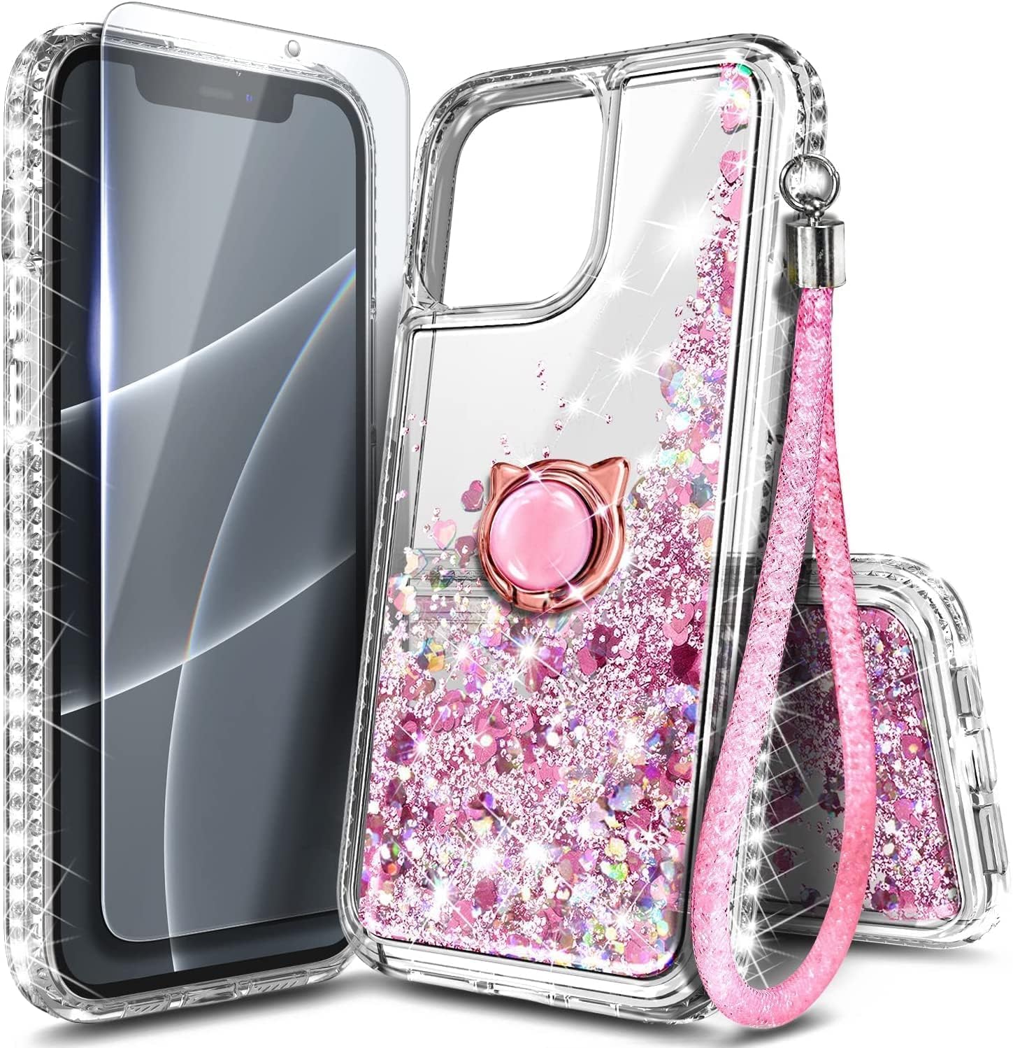 NGB Designed for iPhone 13 Mini Case, Cute Liquid Glitter, Rose Gold