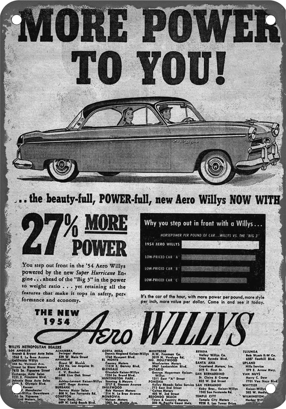 METAL SIGN - 1954 Willys Vintage Ad 03 - Old Retro Rusty Look home decor