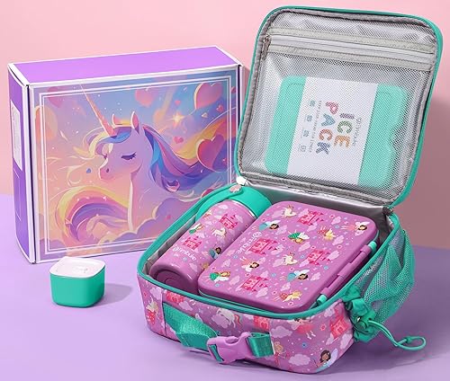 Miniatura 3 de Fimibuke Lonchera Bento para niños Caja de aperitivos Bento para niños pequeños con 3 compartimentos, botella de agua aislada de acero inoxidable,