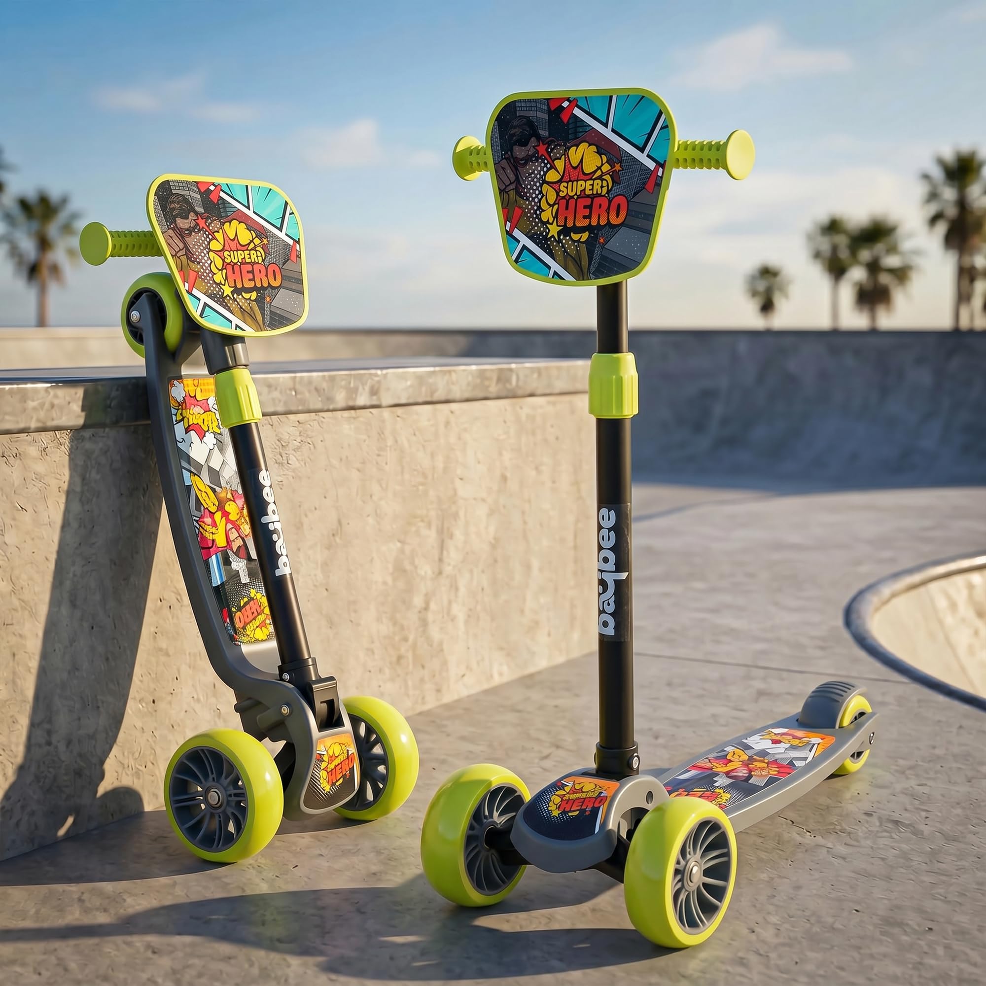 Baybee Turbo Race Kick Scooter for Kids | 3 Wheel Skate Scooter with 4 Height Adjustable Aluminium T-Bar Handle | Wide Anti-Slip Deck, Rear Foot Brake, Foldable Skate Scooter for Kids (Grey)-image-2