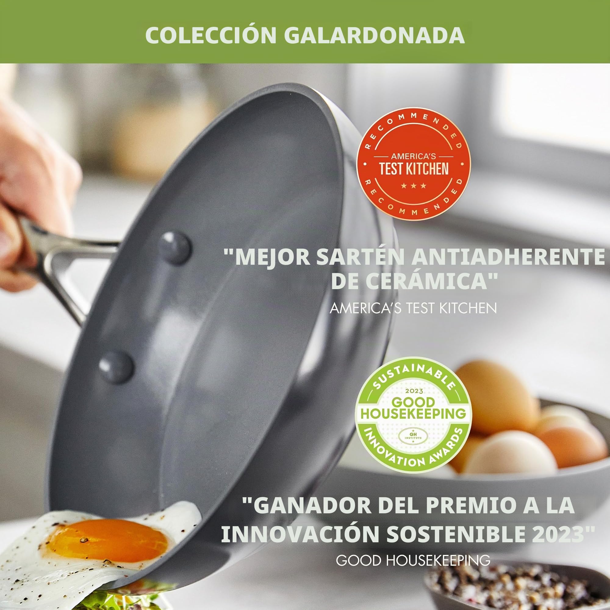 Greenpan Valencia Pro - Juego de sartenes anodizadas duras de 3 piezas, cerámica antiadherente de 8, 9.5 y 11 pulgadas, aptas para inducción, utensilios de cocina sin PFA, aptos para lavavajillas,