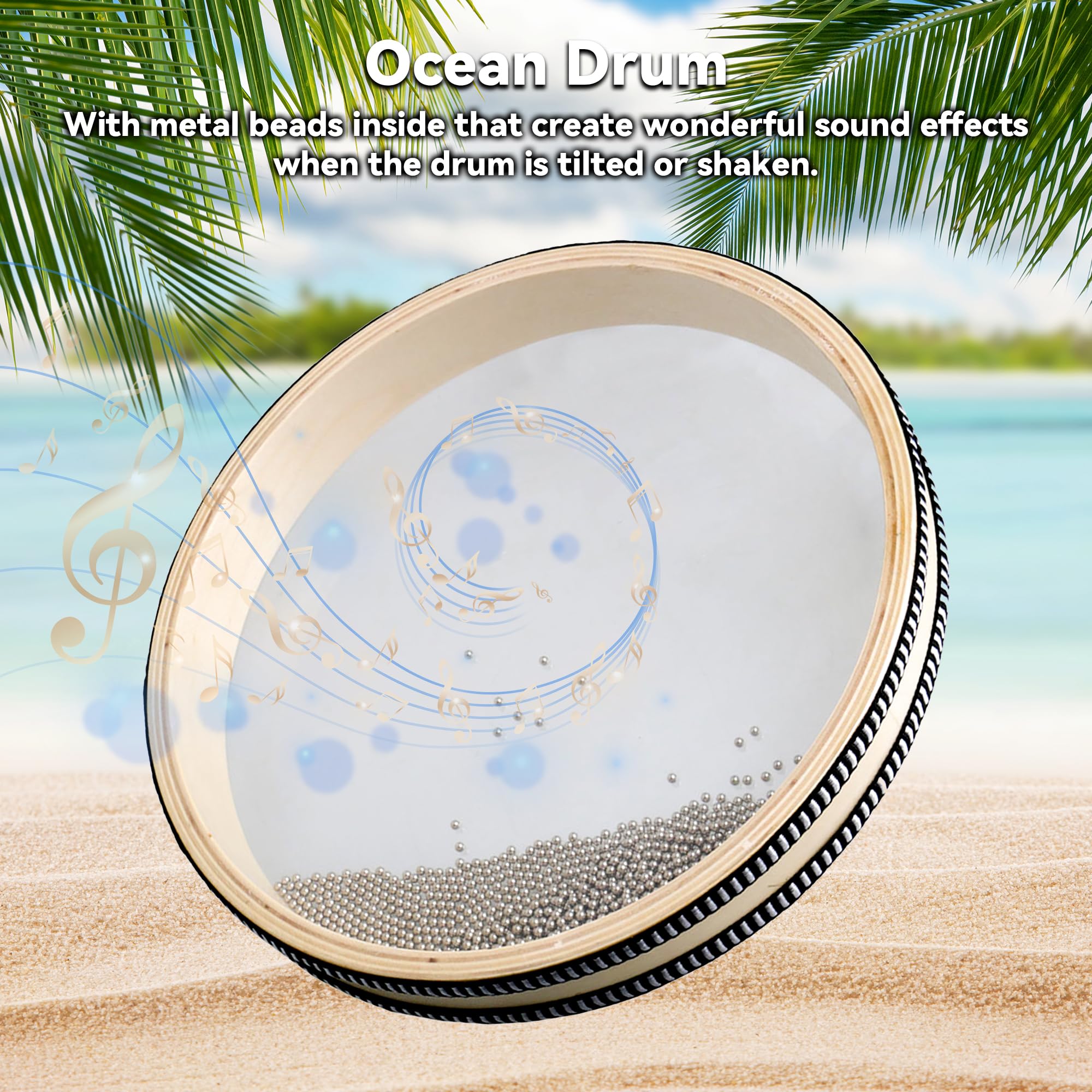 Tambor de mano de cuentas Ocean Wave de 10 pulgadas, percusiones para amantes de la música, regalos multicolor, paquete de 2