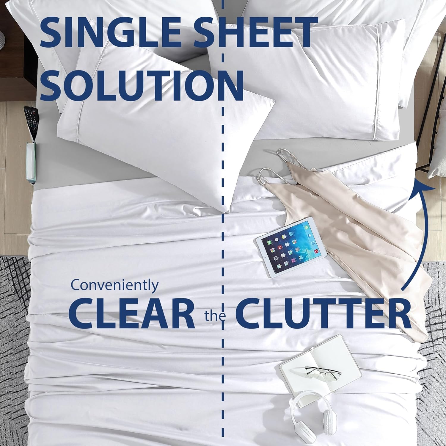 Cathay Home TwinXL Double-Sided Organizer Pocket Fitted Smart Sheet - Double Brushed Ultra Soft – Wrinkle & Fade Resistant - 14" Deep Pocket Fitted Sheet Only (TwinXL, Light Grey) - Image 2