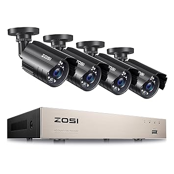 ZOSI Home 8-Channel Smart Security HDMI DVR with 4 Pack 1000TVL 3.6mm lens Outdoor Bullet 100ft IR Night vision Security waterproof Cameras Built-in IR-Cut NO HDD
