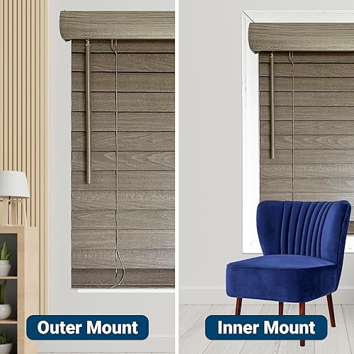 Miniatura 8 de Persianas horizontales de madera sintética personalizables, inalámbricas, listones de grano de madera impresa de 2 pulgadas, color madera flotante