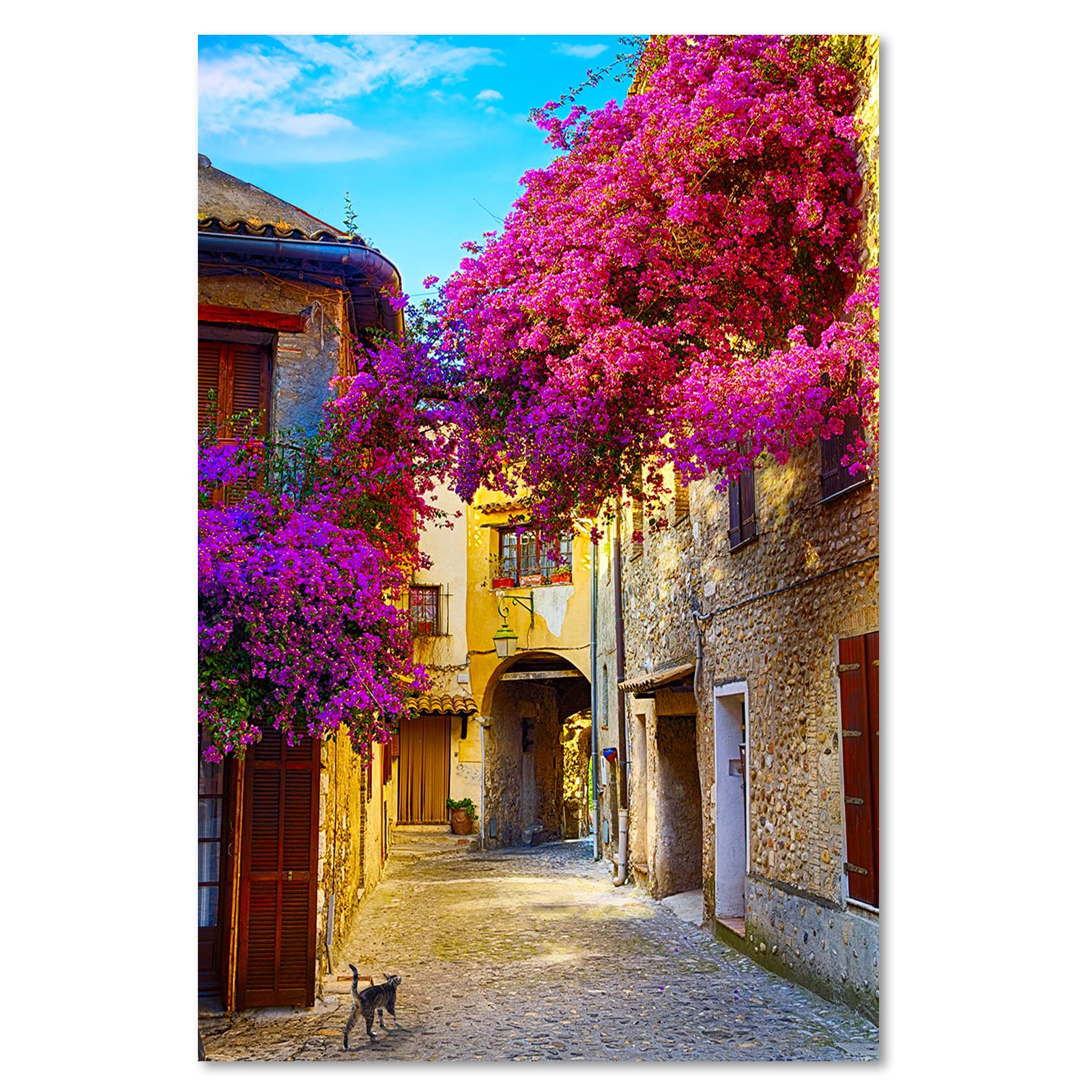 Tableau Déco Mural Toile – Immeuble Fleuri En Toscane, 30x45 Cm, Impression Moderne, Prêt à Accrocher
