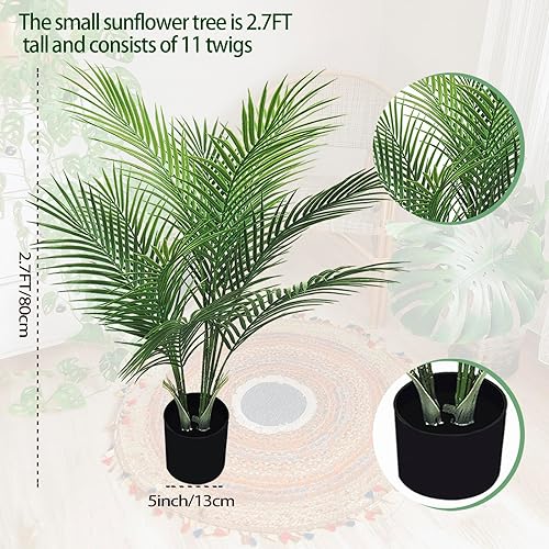 Miniatura 2 de Palmera artificial de 2.7 pies con 12 troncos, perfecta palmera tropical sintética de 32 pulgadas en maceta para interiores y exteriores, casa,