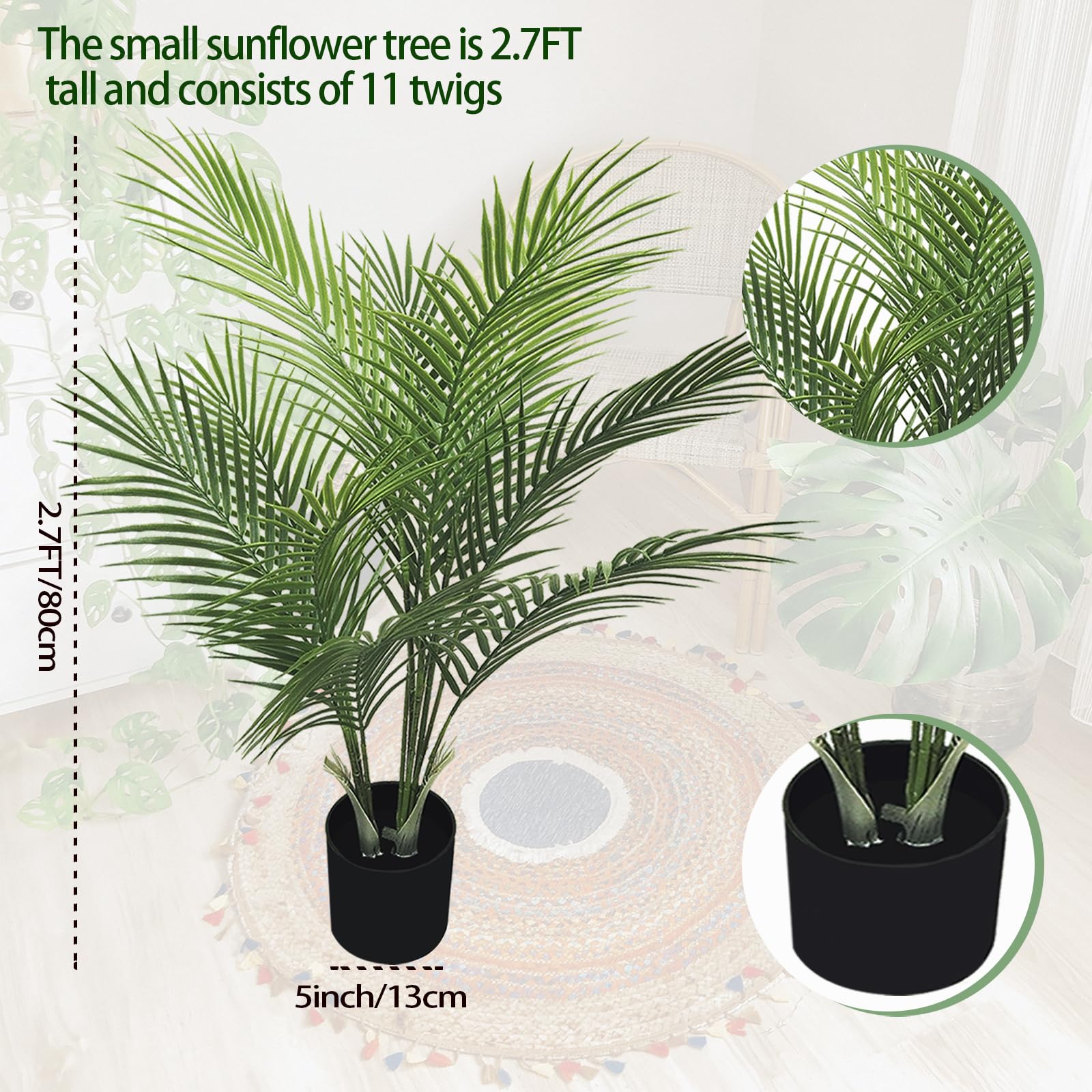 CROSOFMI Kunstplanten Areca Palm 130 CM Palmplant Nepplant