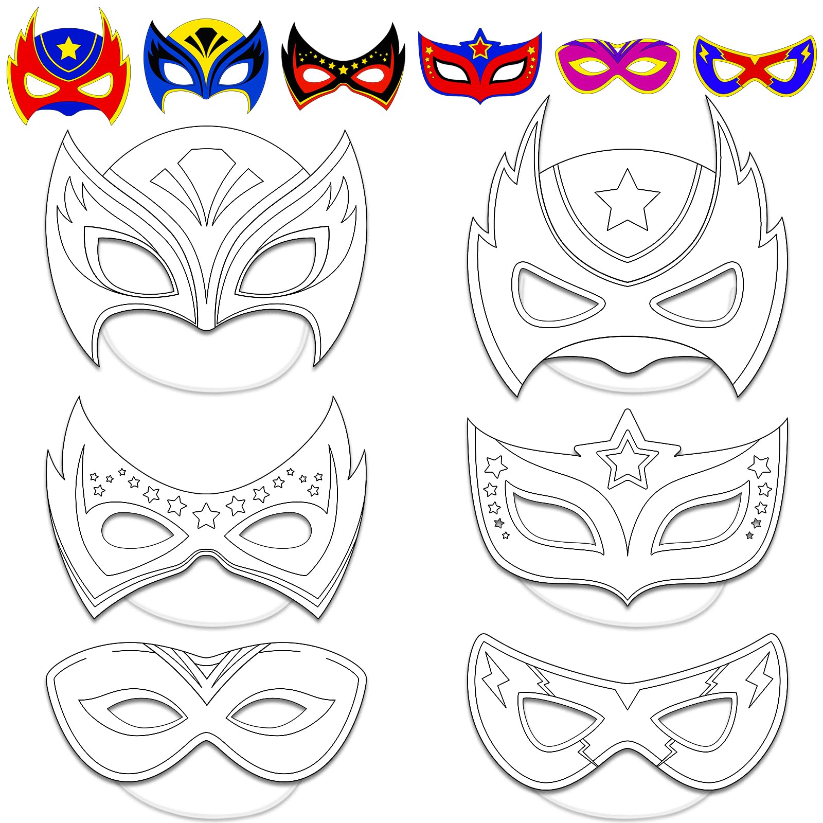 chiazllta 72 Pcs Color Your Own Super Theme hero Mask Craft DIY Hero Paper Mask Kits for Kids Father's Day Halloween Gifts Super Party Favors Decorations Class Home Activity Coloring Game