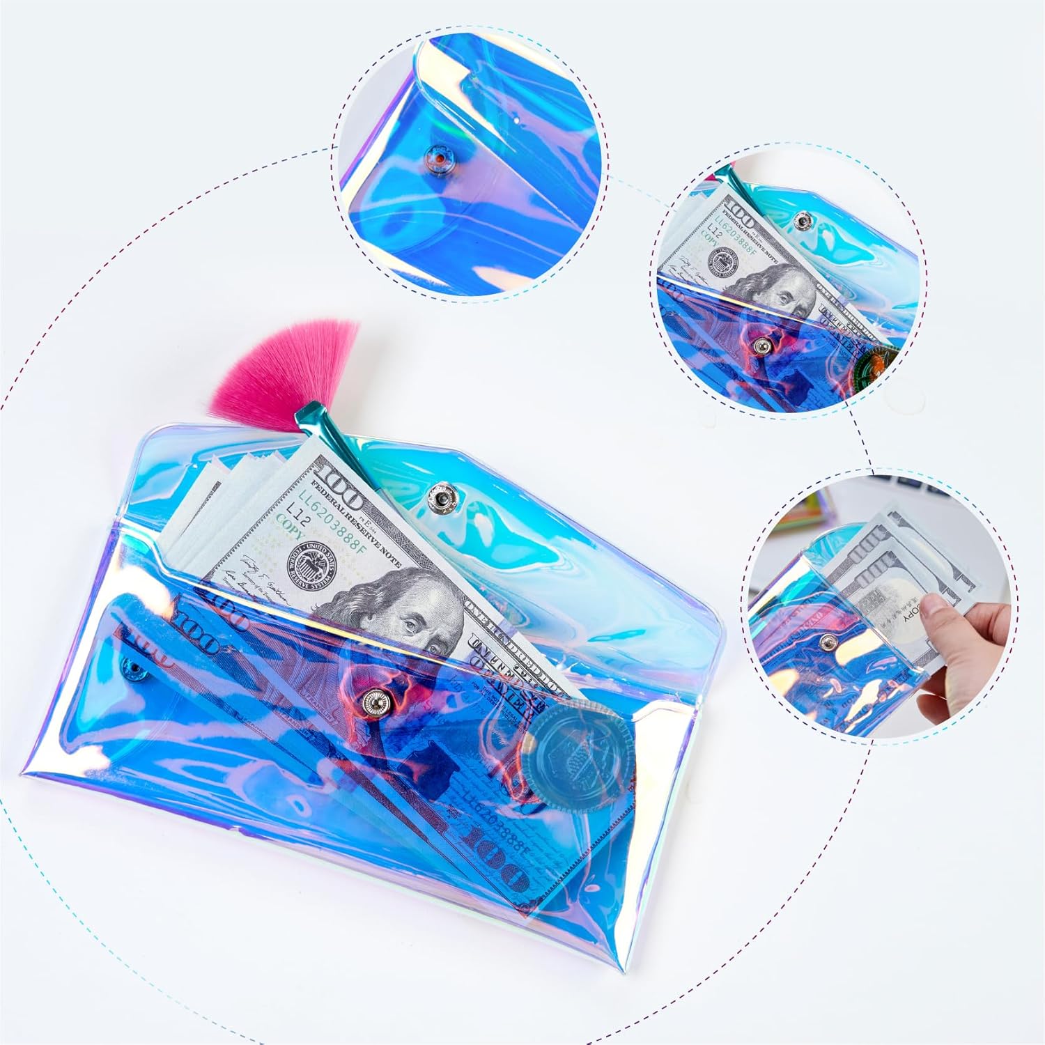 Plastic Clear Coin Purse Pouch cash envelope Wallet,2 Pcs Different Size Holographic Minimalist Iridescent Small Slim Portable Laser Fantasy Storage Card Bag Pouch for Teen Girls Kids Women - Image 5