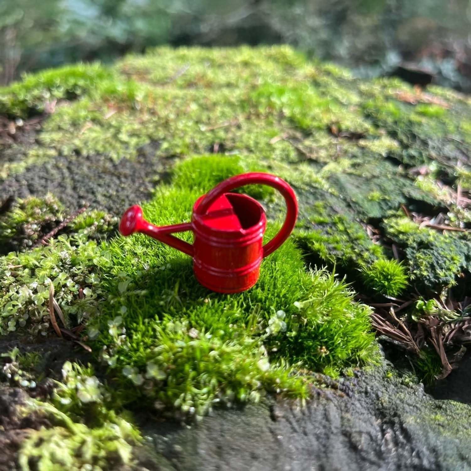 Miniature Fairy Garden Watering Can - Metal, Rustic Country, 1/24 Scale (Red)