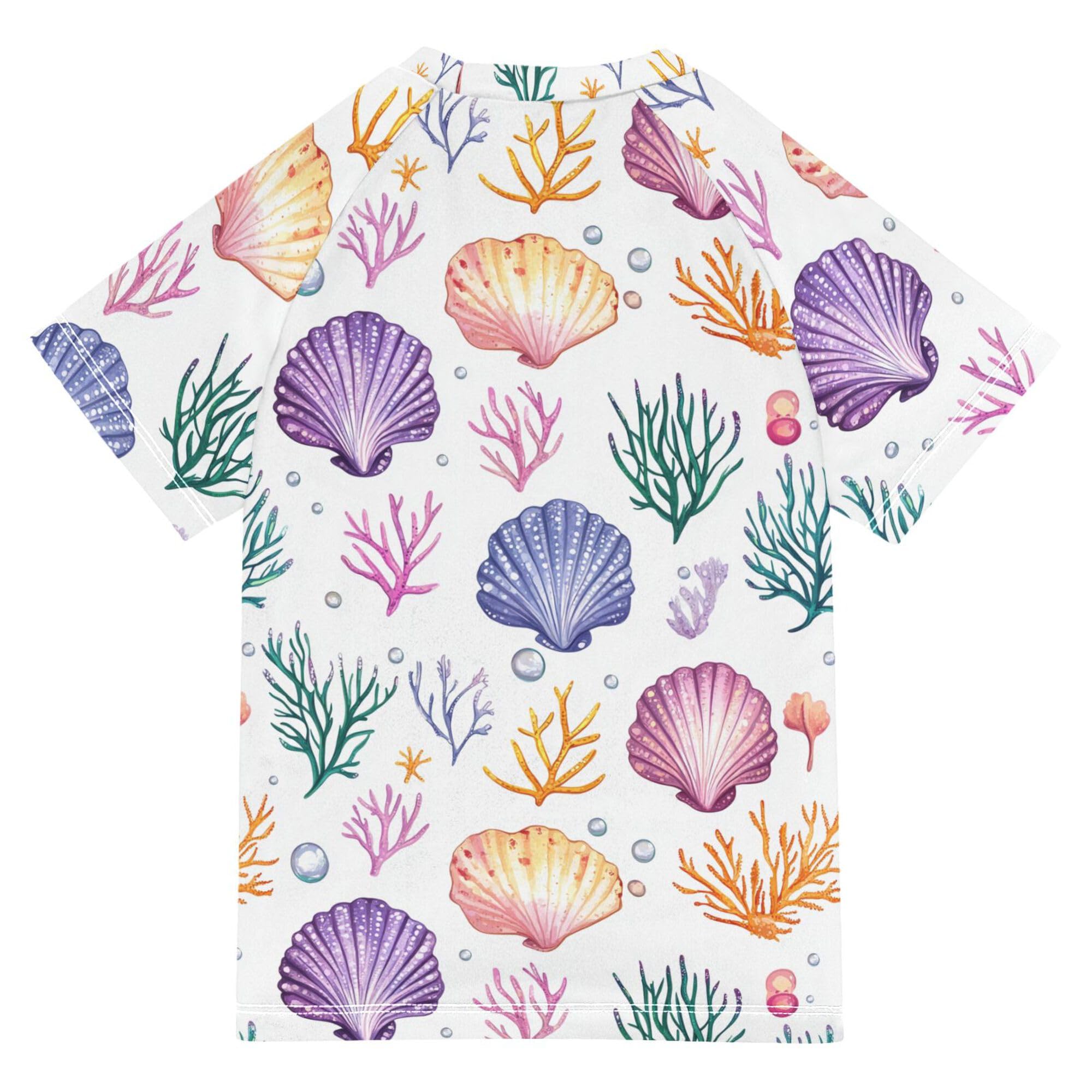 Cute Scallop White Kids Bathing Suit Sun Protection Kids Rash Guard Swim Girls Swimwears Boys Basketball Shirt for Big Boy 4T