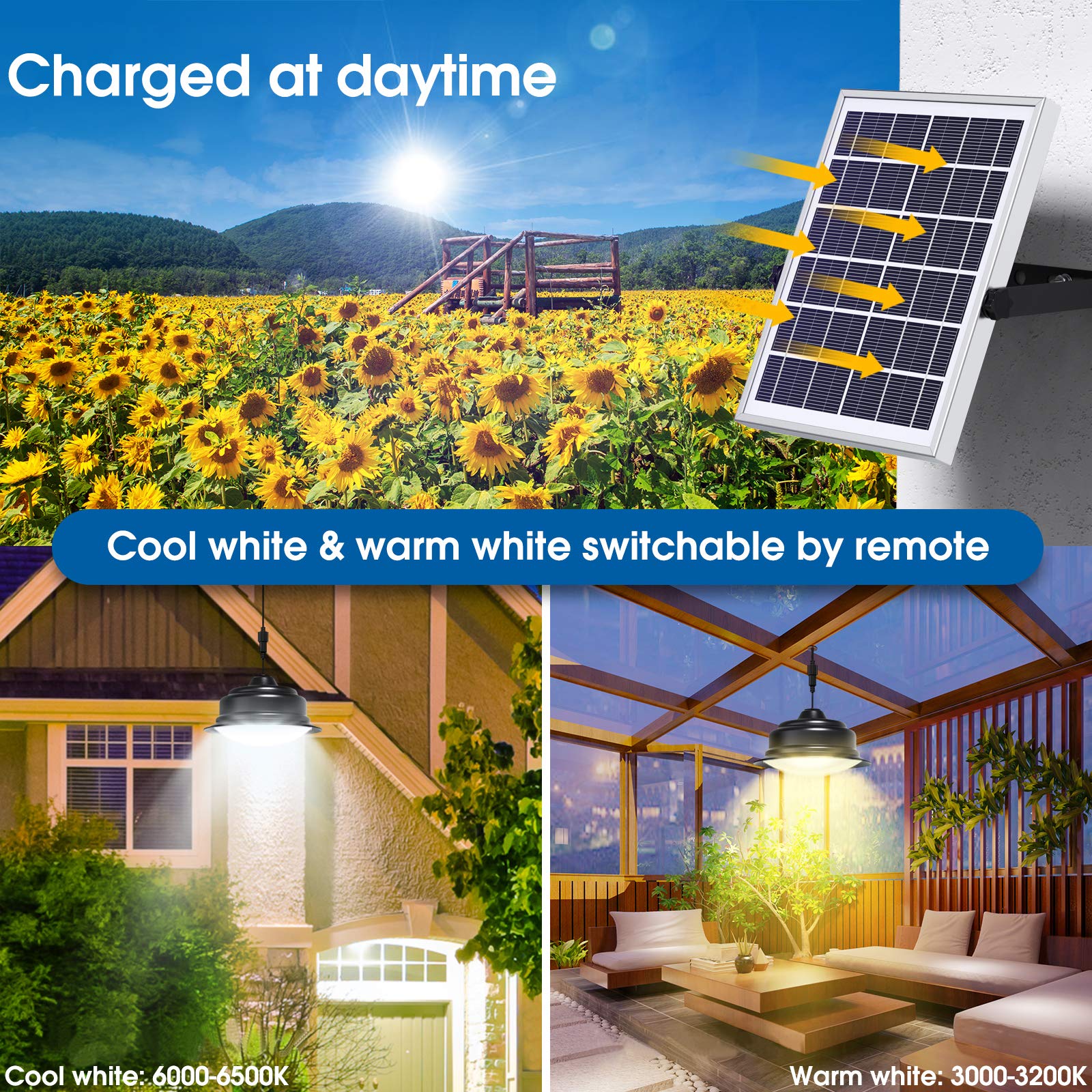 Solar Lights Indoor Outdoor Dual Color Switchable Solar Shed Light with