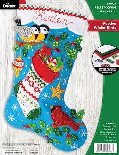 Bucilla, Festive Winter Birds, Felt Applique 18" Stocking Making Kit, Perfect for DIY Arts and Crafts, 89590E