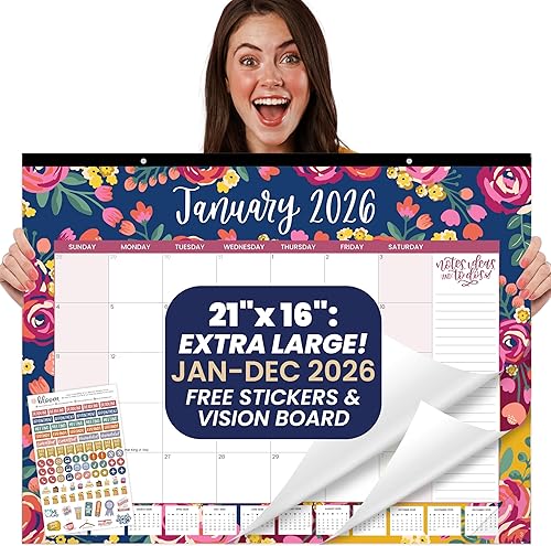 Miniatura 14 de bloom daily planners Calendario de Escritorio GRANDE 2026 - Calendario de Pared XL de enero a diciembre - 21" x 16" Planificador Mensual de Greenery