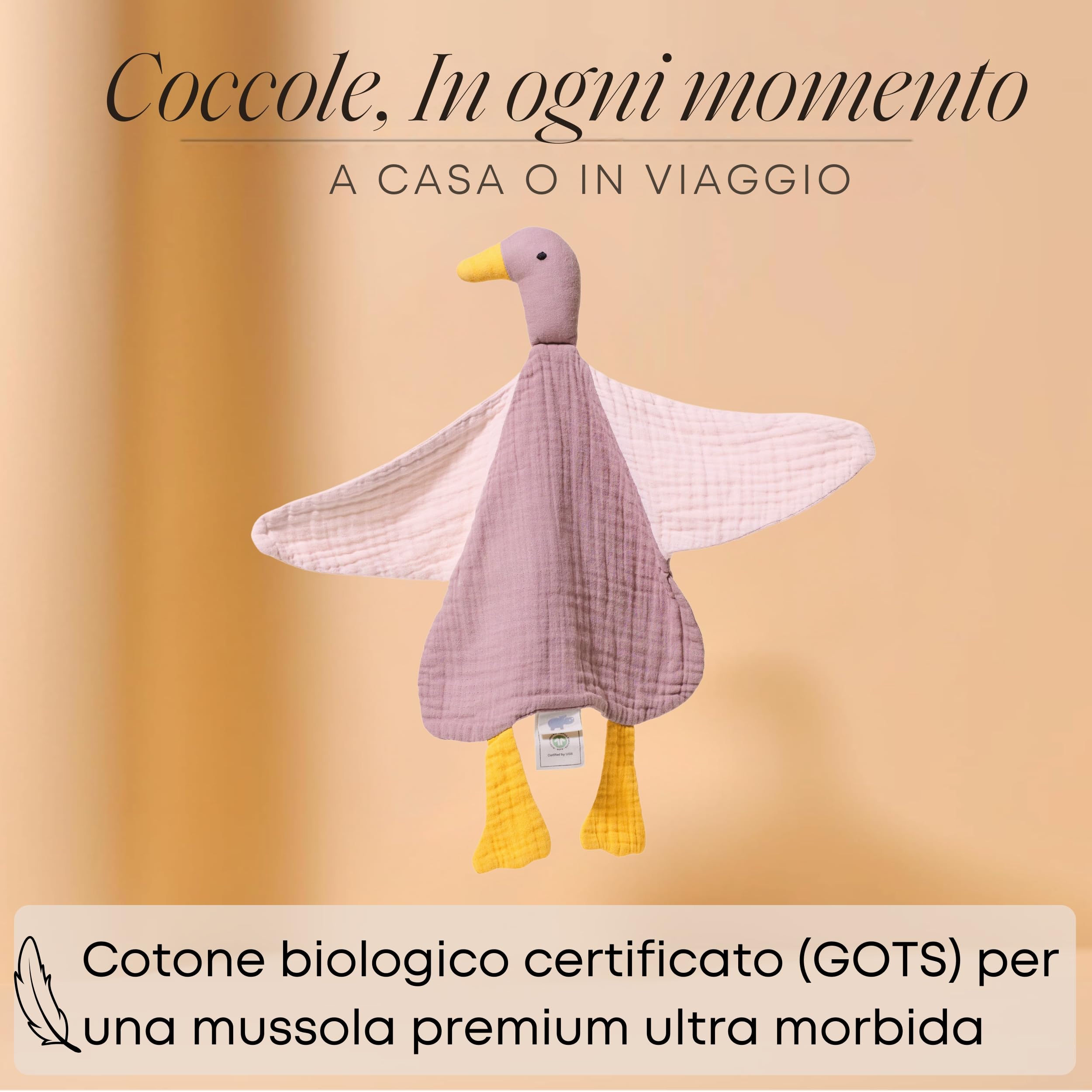Panno Morbido Anatra | Cotone Mussola | Regalo di Nascita per Maschi & Femmine | Giocattolo per Bambini | GOTS | Dusty Rose