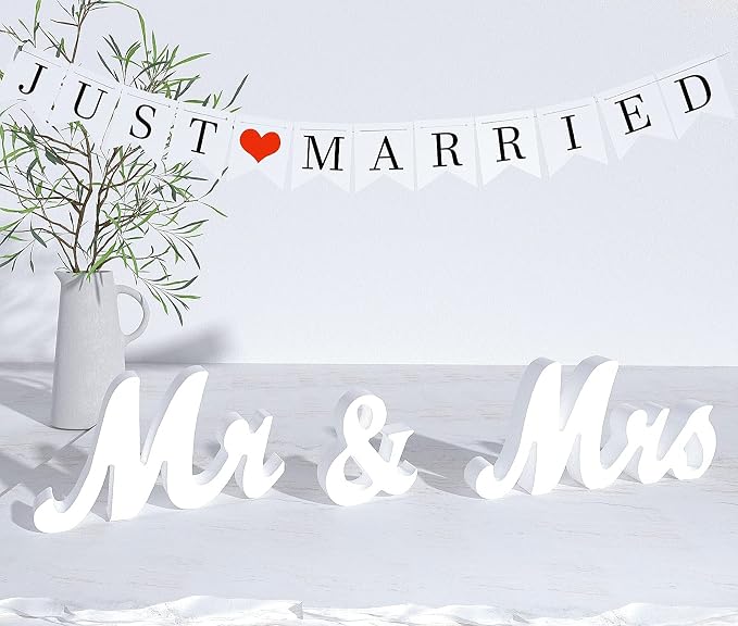 Letrero Mr y Mrs para Mesa de Boda, Blanco, Madera miniatura 8