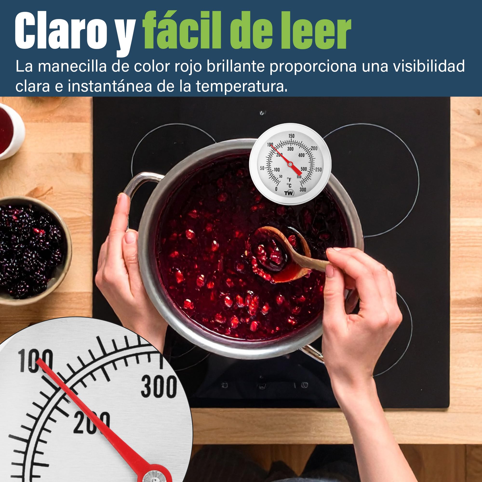 Termómetro de caramelo profesional con clip, sonda de acero inoxidable para cocina