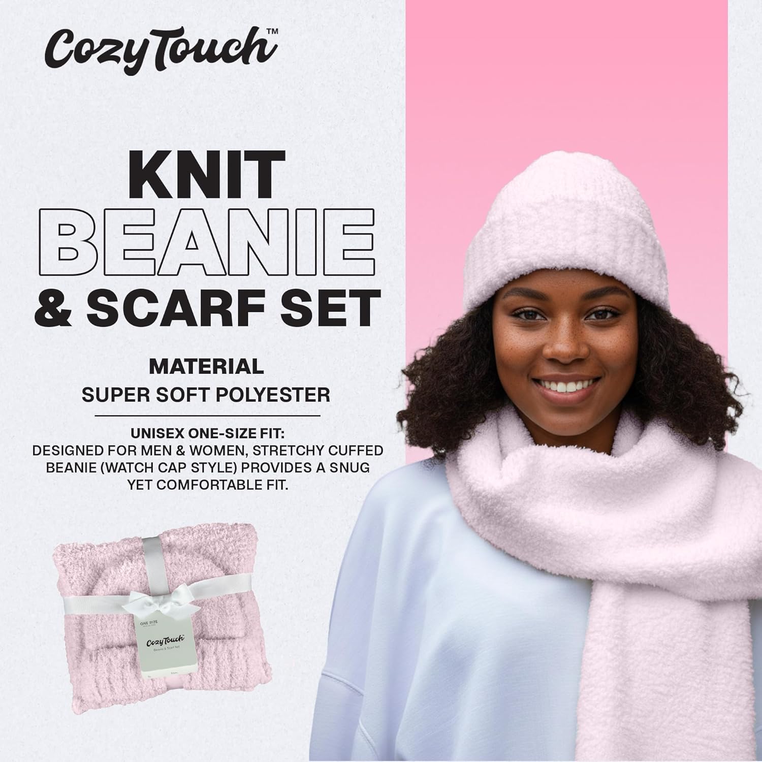 Fall/Winter Beanie & Scarf Set for Men & Women – Cozy Breathable Soft Warm Knit Cuffed Hat & Long Scarf Holiday Gift Set - Image 5