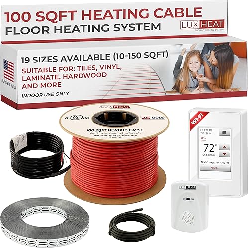 LuxHeat Kit de cable de calefacción de suelo de 100 pies cuadrados - Sistema de calefacción por suelo radiante de 120 V - Sistema de suelo