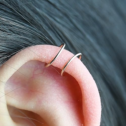 Miniatura 4 de 7mm Small 14k Rose Gold filled Hoop Earrings for Women Cartilage Helix Tragus