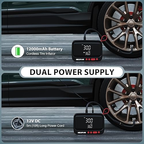 Miniatura 5 de NEXPOW Compresor de aire portátil N19 Plus - Bomba de aire para neumáticos de automóvil, luz LED y función de apagado automático, bomba inalámbrica