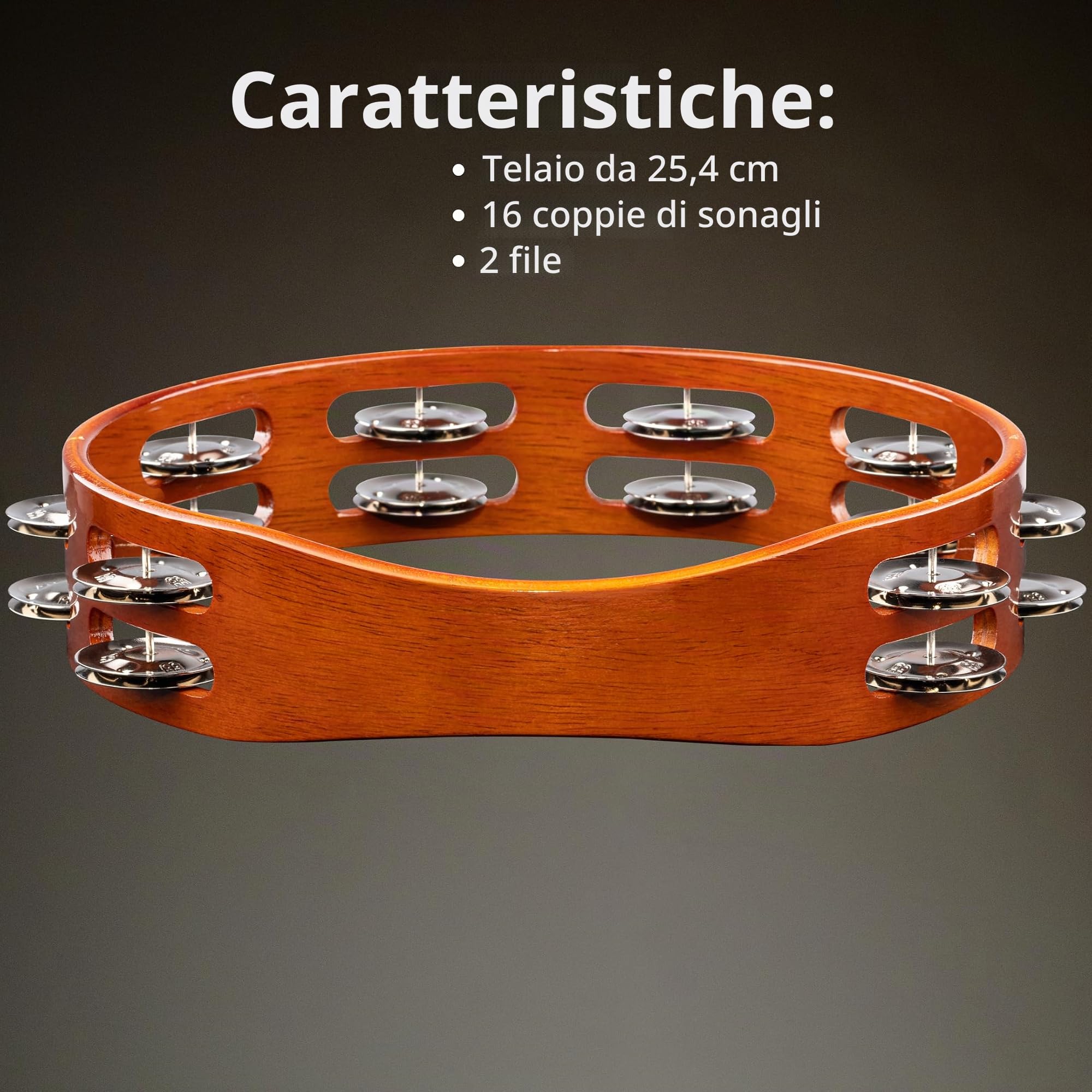 Meinl Percussion TA2AB, Tamburello in legno con doppia Fila di sonagli d'acciaio nel telaio, Diametro 25.40 cm, 10'', marrone