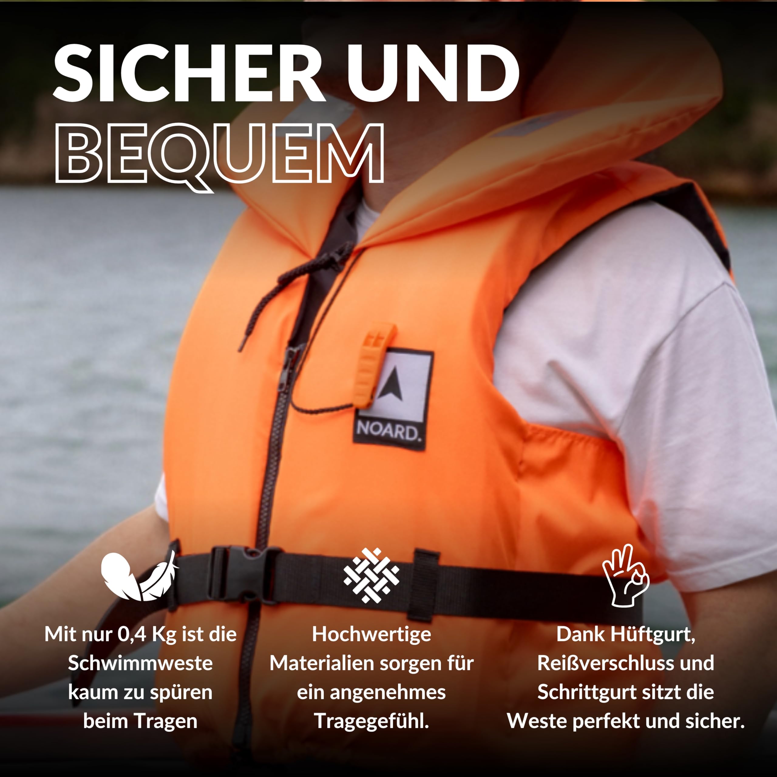 NOARD Rettungsweste Seaside Kinder & Erwachsene | 100N nach EN ISO 12402-4 | Schwimmweste & Auftriebsweste 15-120 kg | für Boot, Segeln & Wassersport | mit Signalpfeife & Solas-Reflektoren