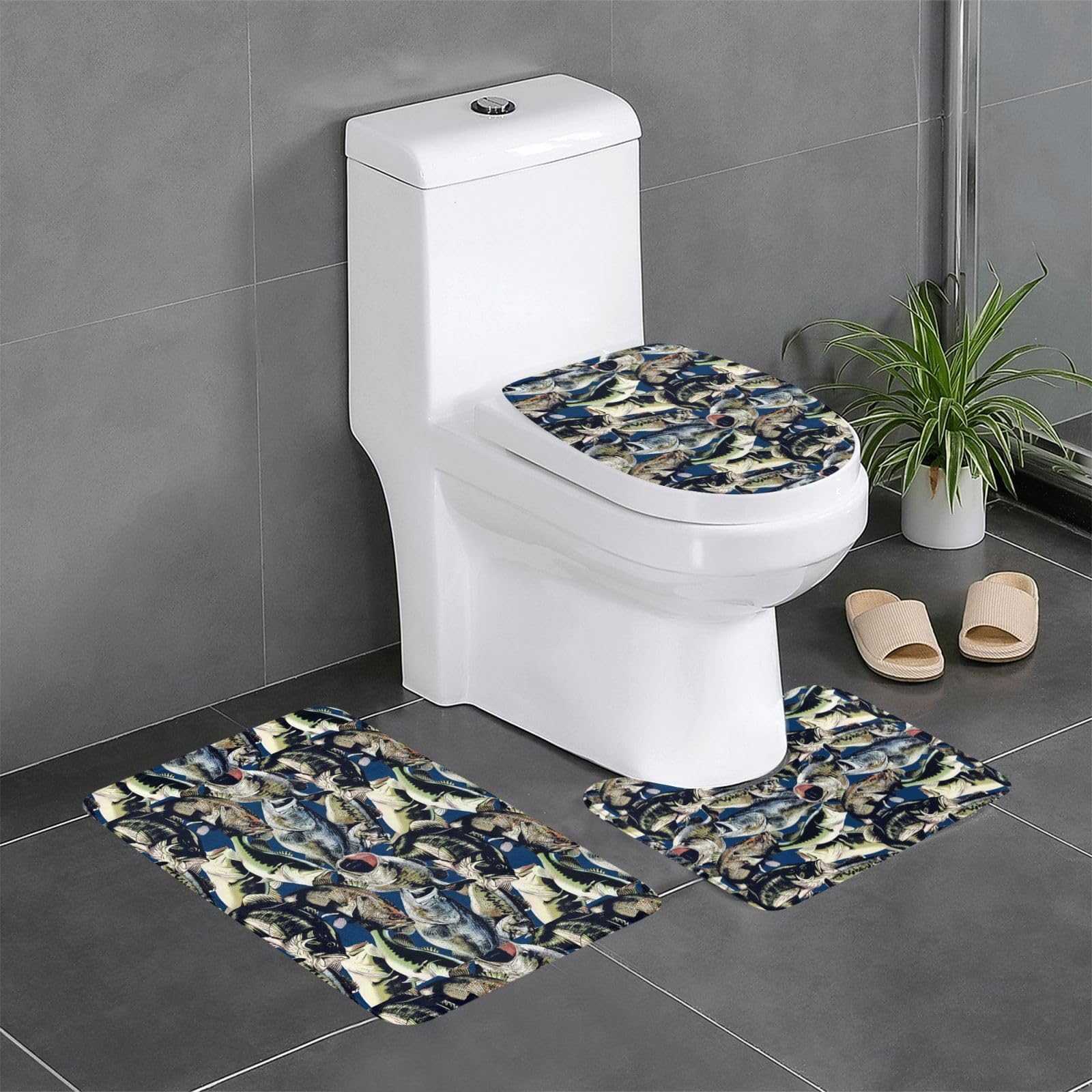 Tapis de sol antidérapants lot de 3 absorbants en flanelle motif poisson