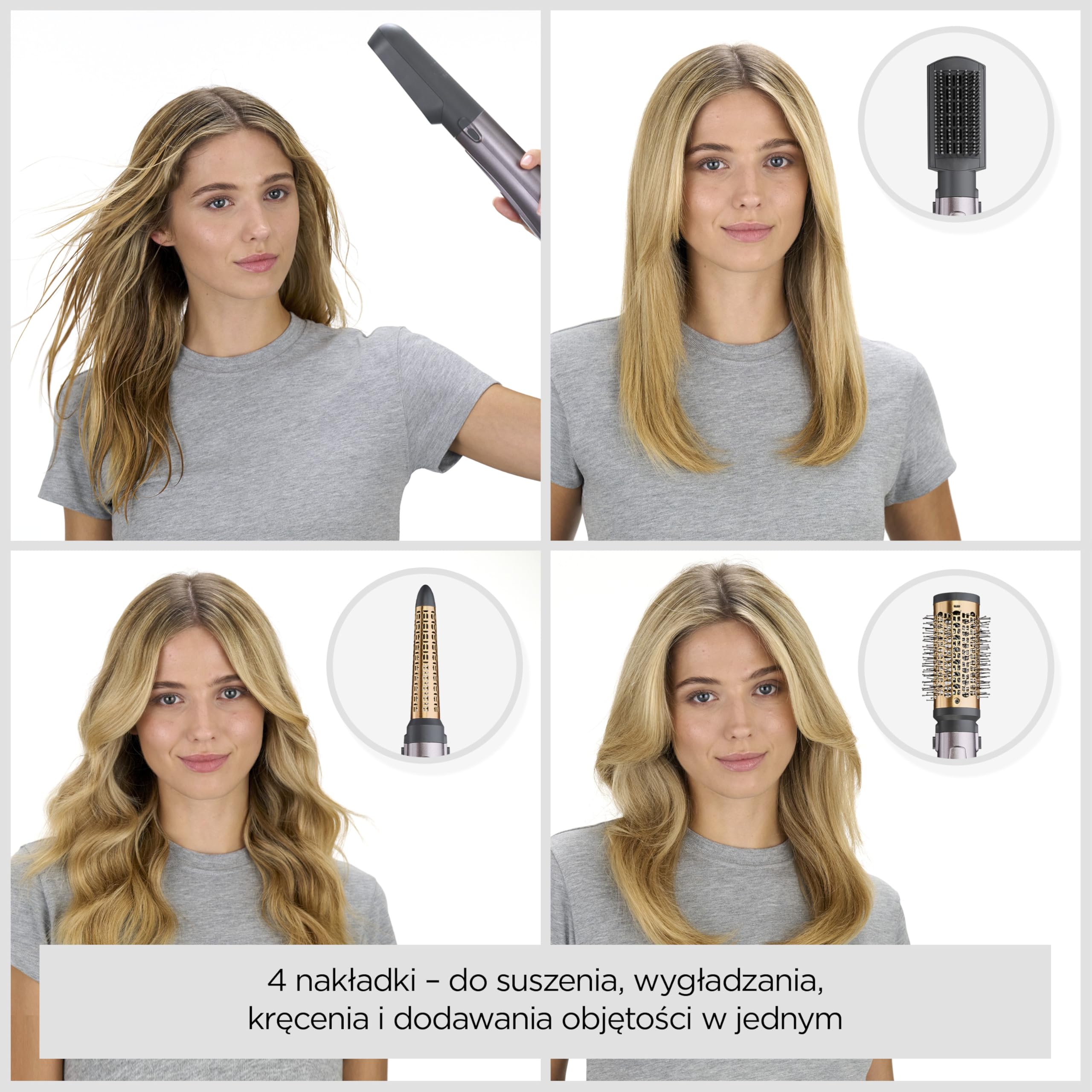 BaByliss Air Styler 1000W - wielofunkcyjna suszarka do włosów, nadająca objętość i lokówka, zaawansowany system jonizacji, kręcenia włosów, 4 nakładki, miedziano-szary, AS136E