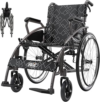 Upgraded 25 Wheelchairs for Adults Lightweight Foldable Wheelchair with Double-Brake Design Flip-Back Arms Self-Propelled Wheelchair for Seniors, 23.6-Inch Large Rear